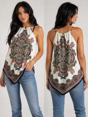heartsoul Women's Paisley Print Handkerchief Hem Halter Top
M100